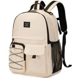 Lohol Lässiger Rucksack für Damen und Herren, stilvoller Tagesrucksack mit 15 Zoll Laptopfach für Schule, Arbeit oder Reisen, Beige, Daypack Rucksäcke von Lohol