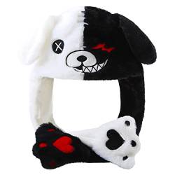 Loiahoer Anime Schwarz Weiß Bär Hut Mütze mit Beweglichen Ohren,Durch Drücken der Pfote des Tier Bär Springenden Hutes Bewegen Sich die Ohren,Lustiges Neuheitsgeschenk für Frauen und Mädchen von Loiahoer