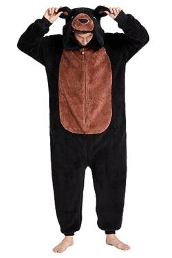 Loiahoer Unisex Erwachsene Bär Onesie Kostüm Pyjama Halloween Cosplay Kostüm Neuheit Tier SHU Velveteen Weihnachten Schlafanzug Pyjamas Set für Familie & Paare,Schwarz,L von Loiahoer