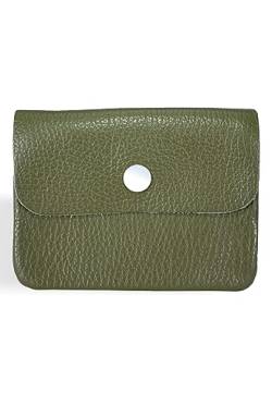 Damen Geldbörse minimalistisch, klassischer Geldbeutel aus genarbten, echten Leder - Mia (olivgrün) von Lolus