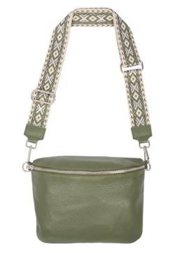 Große Umhängetasche Rona Crossbody Bag Gürteltasche Schultertasche in Gr. L aus 100% Leder mit breitem Gurt (olivgrün) von Lolus