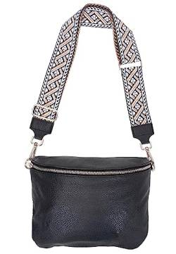 Große Umhängetasche Rona Crossbody Bag Gürteltasche Schultertasche in Gr. L aus 100% Leder mit breitem Gurt (schwarz 1) von Lolus