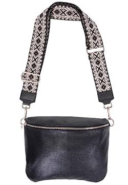 Große Umhängetasche Rona Crossbody Bag Gürteltasche Schultertasche in Gr. L aus 100% Leder mit breitem Gurt (schwarz 2) von Lolus