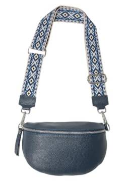 Umhängetasche Crossbody Bag Gürteltasche in Gr. M aus 100% Leder mit breitem Gurt - Helen (marineblau) von Lolus