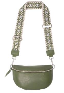 Umhängetasche Crossbody Bag Gürteltasche in Gr. M aus 100% Leder mit breitem Gurt - Helen (olivgrün) von Lolus