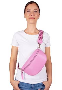 Umhängetasche Crossbody Bag Gürteltasche in Gr. M aus 100% Leder mit breitem Gurt - Helen (rosa) von Lolus