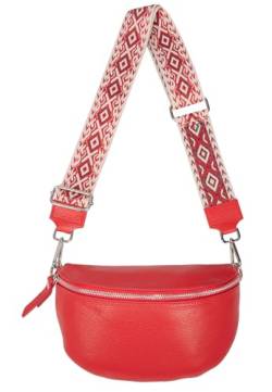 Umhängetasche Crossbody Bag Gürteltasche in Gr. M aus 100% Leder mit breitem Gurt - Helen (rot) von Lolus