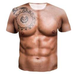 3D Muskel Tattoo Print Männer Kurzarm 3D Digitaldruck T-Shirt Muskelshirt Karneval Und Kostüme Sixpack Bedruckte T-Shirt Männer Braun XXL von Lomelomme