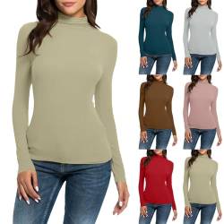 Body Langarm Damen - Rollkragenpullover Damen Thermo Elegant Basic Warm Turtleneck Tops Rollkragenpullover Baumwolle Fit Pullover Langarmshirt Herbst Stretch Rollkragen Thermoshirt Unterhemd von Lomelomme