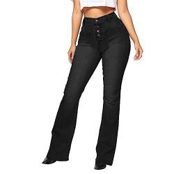 Damen Damenjeans Stretch Gerade Jeans Y2k Trousers Wide Leg Winter Vintage Push Up Hose Loose Women High Waist Teenager Mädchen Straight Schlupfjeans von Lomelomme