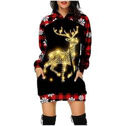 Damen Weihnachtspullover Lustig Oversize Kapuzenpullover Strickpullover Weihnachten Pullover Kleid Weihnachtsbaum Druck Weihnachtspulli Weihnachtspullover Kurz Mit Led Christmas Hoodie Kleid von Lomelomme