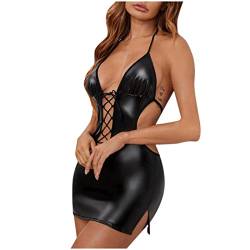 Dessous Latex Body Sexy Desous Frauen Leder & Latex Reizunterwäsche Frauen Wetlook Kleid Damen Sexy PVC Kleid BDSM Outfit Wetlook Dessous Frauen von Lomelomme