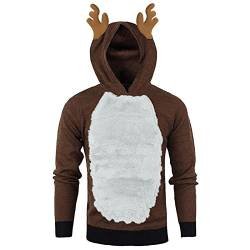 Herren Weihnachts Pulli Lustig Ugly Christmas Sweater Pullover Weihnachten Rentier Kostüm Funny Hoodie fur Männer, Teddy-Fleece Weihnachtspullover mit Kapuze Oversize von Lomelomme