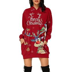 Hoodie Kleid Damen Ugly Lustig Kapuzenpullover Weihnachten Print Lang Hoodie Kleid Weihnachtspulli Christmas Winter Rentier Strickpullover Pullover Kleid Weihnachtspullover von Lomelomme