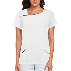 Kasacks Damen - Damen Tshirt V Ausschnitt Druck Bunt Einfarbig V Ausschnitt Berufsbekleidung Bluse T Shirt Katzen Liebe Herz Berufskleidung Tops Altenpflege Weiss Shirts Schlupfkasack Set von Lomelomme