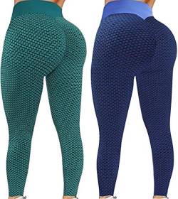 Lomelomme 2 Stück Damen Leggings Push Up Anti-Cellulite Sport Yogahosen Sexy Booty Leggins Honeycomb Scrunch Sporthose Butt Lift Yoga Pants Fitness Gym Tights Ruched Tik Tok Fitnesshose von Lomelomme