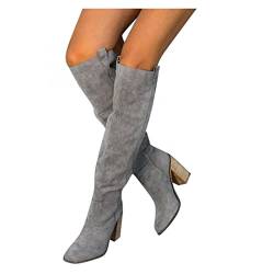 Lomelomme Damen-Stiefel Overknees Stiefel: Mit Absatz High Heels Stiefel Langschaftstiefel Einfarbig Schlupfstiefel Winterstiefel Damenstiefel Herbst Winter Sockenstiefel, Grau, 39 EU von Lomelomme