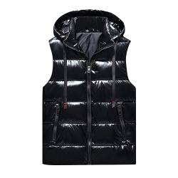 Lomelomme Daunenweste Herren Shiny Puffer Jacke Glänzende Jacke Weste Mit Kapuze Steppweste Winterjacke Glänzend Sportweste Leichte Daunenjacke von Lomelomme