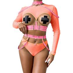 Lomelomme Dessous Damen Sexy Unterwäsche Curvy Damen Dessous Set Unterwäsche Sexy Erotische Spleißen Sexy Dessous Mesh Durchsichtige Riemchen Dreiteilige Dessous Set Sexy Bikini Rose von Lomelomme