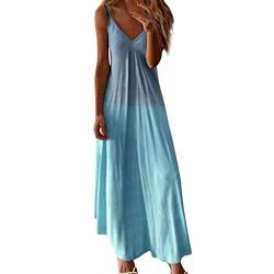 Lomelomme Maxikleider Damen Knielang Sommer, Leinen Kleider für Frauen, Damen V-Ausschnitt Boho Sommerkleid Große Größen Strandkleider A-Linie Lang Kleid Partykleid von Lomelomme