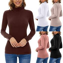 Lomelomme Rollkragenshirt Damen Tops Fit Cropped Rippshirt Kazak Rollkragenshirt High Neck Weicher Pullover Rollkragenpullover Thermo Herbst Turtleneck Hoodie Top von Lomelomme