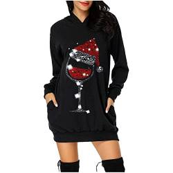 Lomelomme Weihnachts Pullover Kleid Lustig Christmas Longpullover für Damen Langarm mit Weihnachten Motiv 3D Gedruckt Weihnachtspullover Weihnachtspulli Sweatshirt Pulli Mini Kleid, 01#black, S von Lomelomme