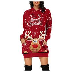Lomelomme Weihnachts Pullover Kleid Lustig Christmas Longpullover für Damen Langarm mit Weihnachten Motiv 3D Gedruckt Weihnachtspullover Weihnachtspulli Sweatshirt Pulli Mini Kleid, 06#wine, XL von Lomelomme