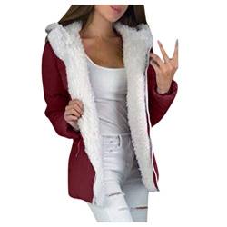 Lomelomme Winterjacke Damen Günstig Kurz Dicker Fleecejacke Teddyjacke mit ReißVerschluss Elegant Oversized Reverskragen Herbst Winter Flauschige Plüschjacke mit Kapuze und Taschen von Lomelomme