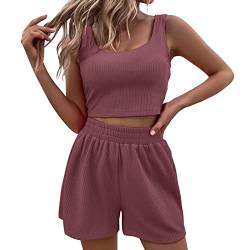 Lomelomme Zweiteiler Damen Bluse Mädchen Teenager T-Shirt Oversize Shirts Y2K 2 Teiler Outfit Shorts Und Shirt Musselin Aesthetic Hosenanzug Set Sportset von Lomelomme