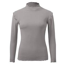 Rollkragenpullover Damen Tops Kazak Einfarbig Rolli Basic Thermooberteile Long Sleeve Herbst Rollkragenpullover Rollkragenshirt Cropped Gebürstete Shirt Rippshirt Top von Lomelomme