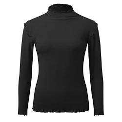 Rollkragenpullover Damen Tops Kazak Einfarbig Rolli Basic Thermooberteile Long Sleeve Herbst Rollkragenpullover Rollkragenshirt Cropped Gebürstete Shirt Rippshirt Top von Lomelomme