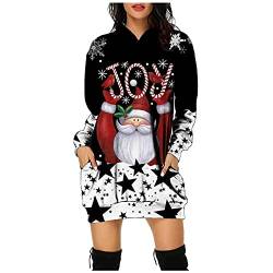 Weihnachts Pullover Kleid Lustig Christmas Longpullover für Damen Langarm mit Weihnachten Motiv 3D Gedruckt Weihnachtspullover Weihnachtspulli Sweatshirt Pulli Mini Kleid von Lomelomme