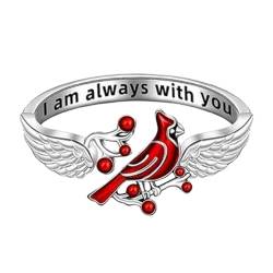 Damen %27s + Ringe, rote Kardinal-Halskette, Ohrringe, Ohrstecker mit Aufschrift "I Am Always With You", Gedenkschmuck, Geschenk für Frauen, lustige Ringe für Frauen, bunt, Einheitsgröße, Kein von Lomhmn