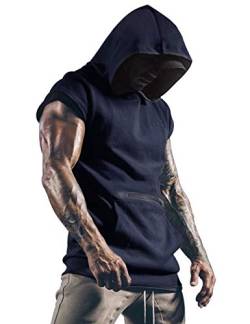 Gym Herren Fitness Weste Trainingsweste Hoodie Tank Top Herren Ärmellos Mit Kapuze Tanktop Kapuzenhemd T-Shirt Hemden Navy Blau S von Lomon