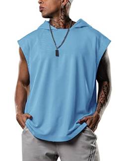 Herren Tank Top Hoodie Tanktop Kapuzenpullover Ärmellos Bodybuilding Shirt T-Shirt Tshirt Tee Muskelshirt Achselshirt Trägershirt Ärmellose Training Himmelblau S von Lomon