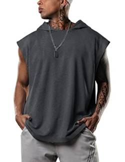 Herren Tank Top Hoodie Tanktop Tankshirt Ärmellos Bodybuilding Shirt T-Shirt Tshirt Tee Muskelshirt Achselshirt Trägershirt Ärmellose Training Sport Fitness Dunkelgrau XL von Lomon