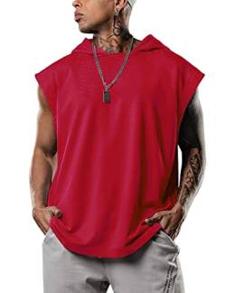 Herren Tank Top Hoodie Tanktop Tankshirt Ärmellos Bodybuilding Shirt T-Shirt Tshirt Tee Muskelshirt Achselshirt Trägershirt Ärmellose Training Sport Fitness Rot XL von Lomon