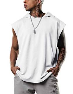 Hoodie Herren Ärmellos Tank Top Sweatshirt Ärmellos Workout Bodybuilding Shirt Muskelshirts Tanktop Mit Kapuze Weiß L von Lomon