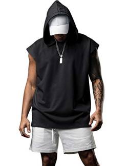 Lomon Herren Tank Top Ärmelloser Muskelshirt Hoodie Workout Sport Fitness Unterhemden mit Handytaschen Schwarz S von Lomon