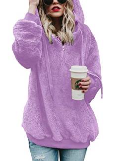 Lomon Kapuzenpullover Damen Sweatshirt Warm Hoodie Teddy-Fleece Langarm Oversize Sweatshirt Mit Kapuze Pullover(Lila,L) von Lomon