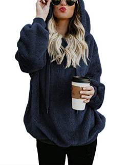 Lomon Kapuzenpullover Damen Sweatshirt Warm Hoodie Teddy-Fleece Langarm Oversize Sweatshirt Mit Kapuze Pullover(Navy Blau,L) von Lomon