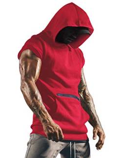 Lomon Tank Top Herren Sport Ärmellos Hoodie Fitness Muskelshirt Für Gym Workout Bodybuilding Unterhemden Rot S von Lomon