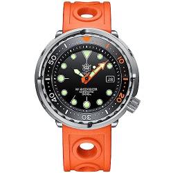 London Craftwork SD1975 Steeldive Tuna 300M wasserdichte automatische Taucheruhr NH35 Uhrwerk, Schwarz Orange Limited Edition (Gummi Orange Armband), Militär von London Craftwork