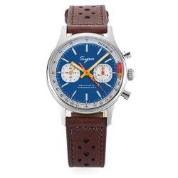London Craftwork Sugess 1963 Herren Chronograph Mechanische Armbanduhr Möwe ST19 Blau, silber, Armband von London Craftwork