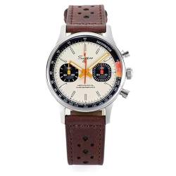 London Craftwork Sugess 1963 Herren Chronograph Mechanische Armbanduhr Möwe ST19 Orange, silber, Armband von London Craftwork