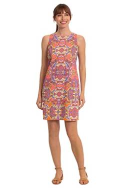 London Times Damen Baumwollsatin Preppy Bright Happy Vacation Shift Kleid, Sunkist Koralle/Hellviolett, 40 von London Times