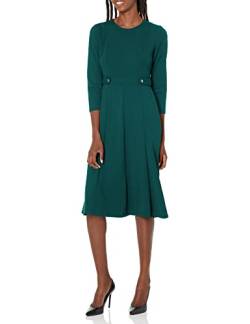 London Times Damen Kleider Crepe Fit und Flare Midi mit Taillenknopf-Detail, Emerald Delight, 40 von London Times