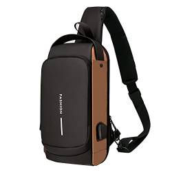 Long Keeper Anti-Diebstahl Brusttasche für Herren Damen Sling Bag Crossbody Rucksack Herren Umhängetasche Wasserdichte Passwortschutz Schultertasche mit USB von Long Keeper