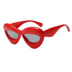 Long Keeper Cateye Sonnenbrille Damen Herren Lippen Form Vintage Y2k Brille, UV400 Lip Shape Party Rave Sonnenbrille Katzenauge für Frauen Männer von Long Keeper