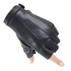 Long Keeper Fingerlose Handschuhe Leder Herren Handschuhe Ohne Fingerkuppen Winter Warme Fleece Kunstleder für Fahren Radfahren Motorrad von Long Keeper